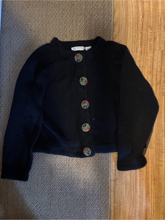 Express Tricot Sweaters - Women’s Black Knit Cardigan with Colorful Buttons